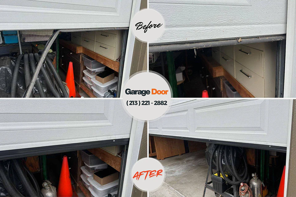 Before and after: garage door repair Tariffville, CT